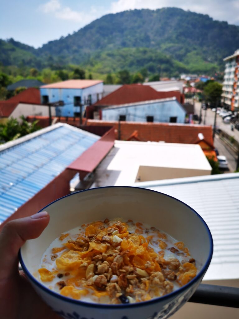 Cornflakes on the balcony Goodday hotel Kathu